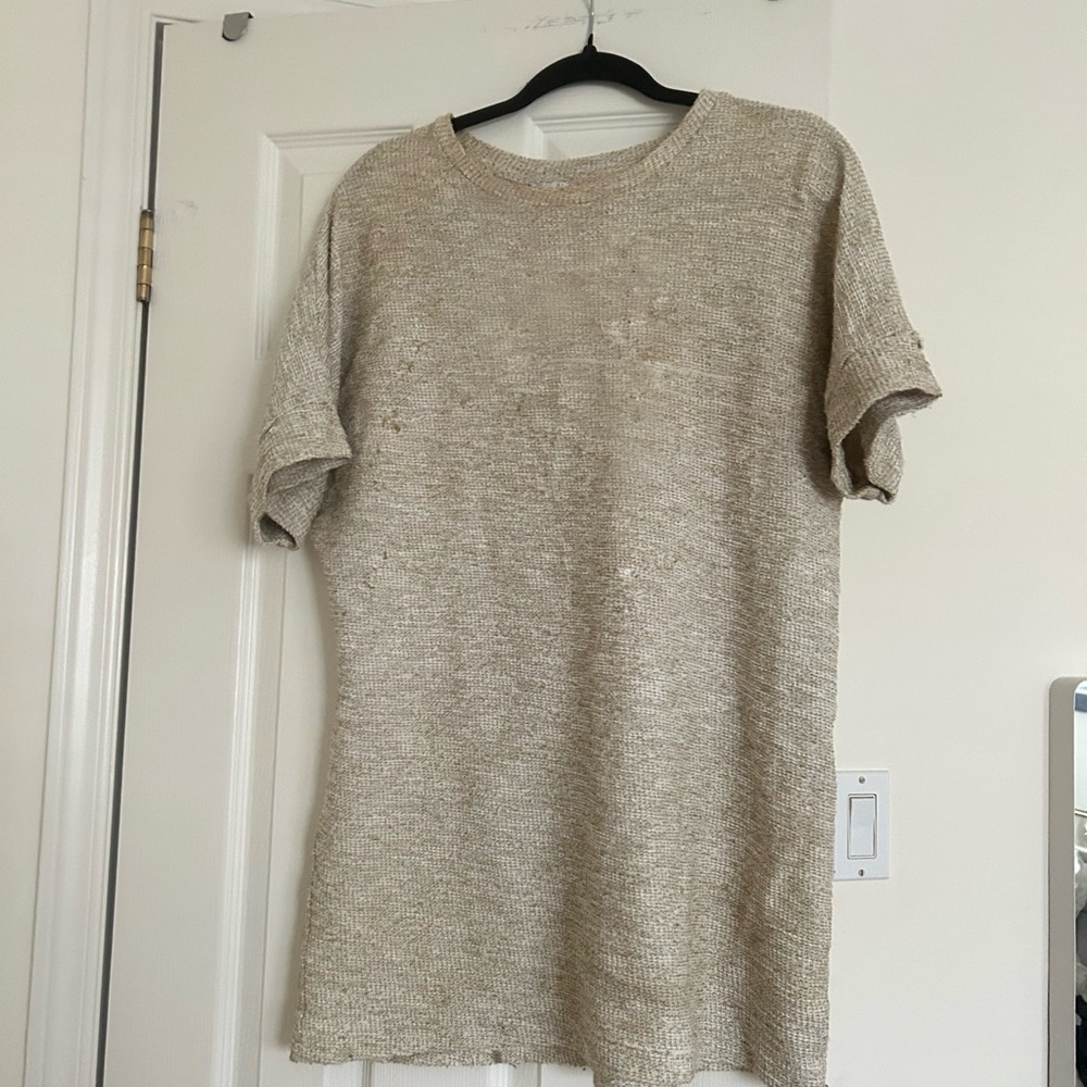 Beige Knit Short Sleeve Sweater